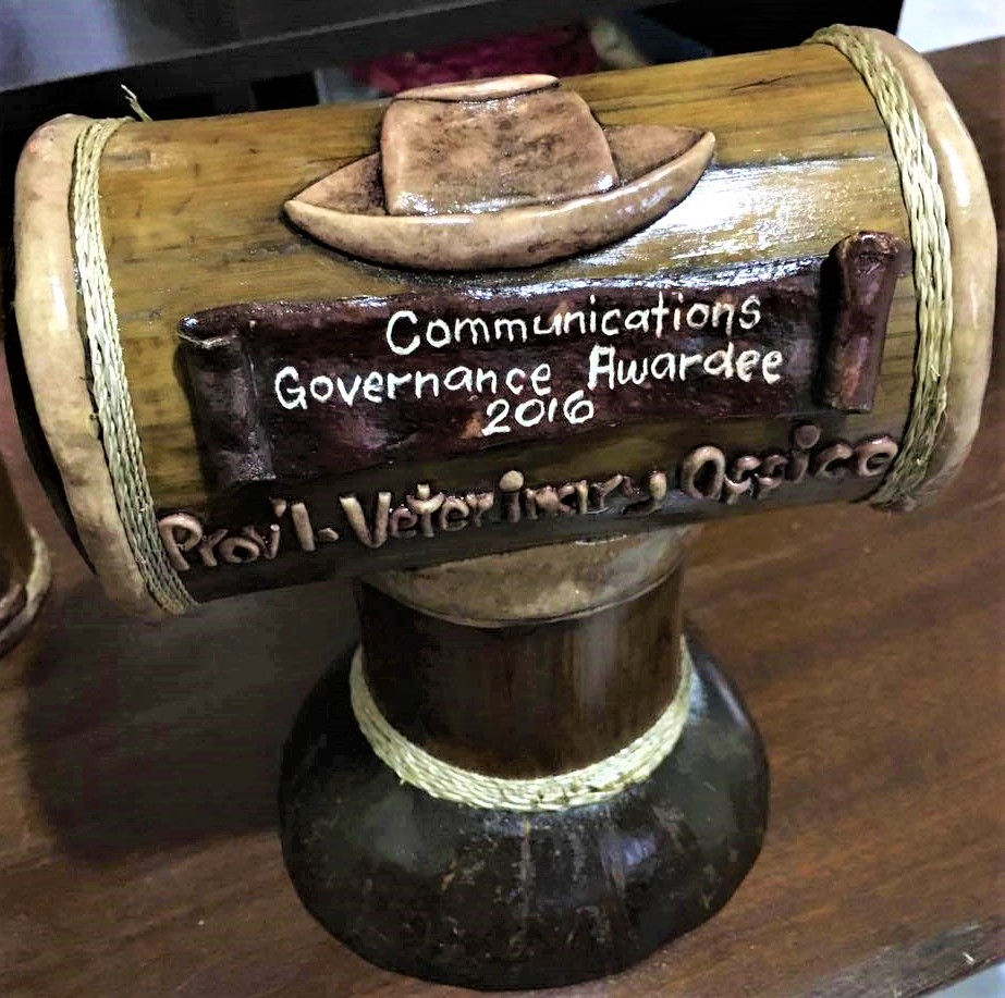 The Communications Governance Award trophy awarded to GARC in 2016 for the work in Sorsogon, Philippines