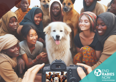 Dog and people posing for photo - Communities Against Rabies