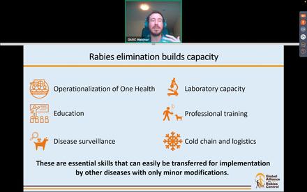 Dr Scott presents on how rabies elimination builds capacity in the GARC x IVSA India webinar