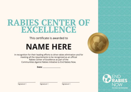 Rabies Center of Excellence certificate