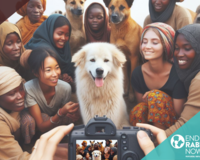 Dog and people posing for photo - Communities Against Rabies