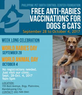 Philippine Pet Birth Control Center Foundation: Free Anti-Rabies Vaccinations for Dogs and Cats