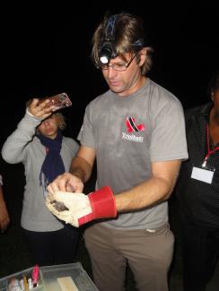 Dr. Luke Rostant (Trinibats) demonstrates how to examine a bat