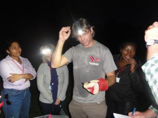 Participants of the field exercise in bat trapping and handling (left to right): Dr. Victoria Lashley (Trinidad), Dr. Patricia Valerio (Dominican Republic), Dr. Luke Rostant (Trinibats, Trinidad) and Dr. Linette Peters (Jamaica)