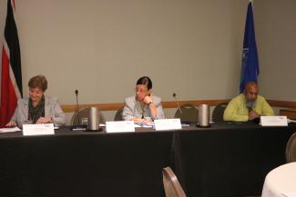 Opening Ceremony Head table panel (left to right): Dr. Alexandra Vokaty (PAHO Subregional Advisor in Veterinary Public Health),  Dr Bernadette Theodore-Gandi (PAHO/WHO Representative for Trinidad and Tobago), Dr. Saed Rahaman (Director, Veterinary Public Health Unit, Ministry of Health, Trinidad and Tobago)