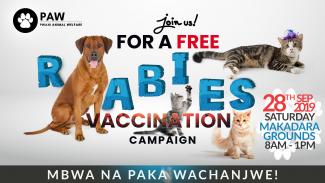 Free Rabies Vaccination Camp at Mombasa, Kenya to promote rabies awareness and community sensitization 