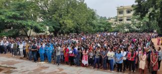 Students assembled for the awareness program at Bhavans college ,sainikpuri, hyderabad on 27th September