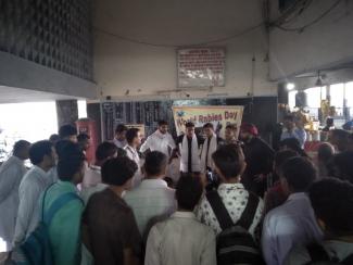 Graduate students performing street show on the theme Rabies: Vaccinate to eliminate at Inter State Bus Terminal