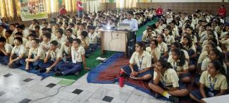 School children of The Aryan School listening carefully about the methods of rabies prevention