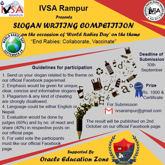 Slogan Writing Competition among the students focusing on awareness about Rabies