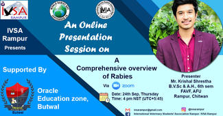 Online Presentation session on 'A Comprehensive Overview Of Rabies' by Mr. Krishal Shrestha, 3rd year, B.V.Sc and A.H, AFU