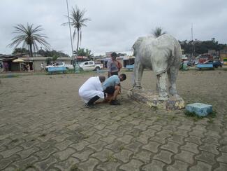 Photo prise à Libreville au Rond Point de Nzeng Ayong le 07 octobre 2022, lors de la vaccination gratuite de masse des chiens organisée par la Direction Générale de l'Elevage - l'animal est vacciné avec le concours de ses propriétaires