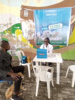 Clerking a pet by our volunteer