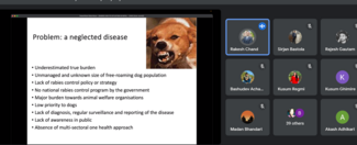 Screenshot of webinar showing participants and the presented slide