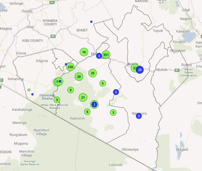 Mara North Conservancy Rabies Project vaccination and education map using GARC tools