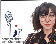 Kerenza chats with Champions logo