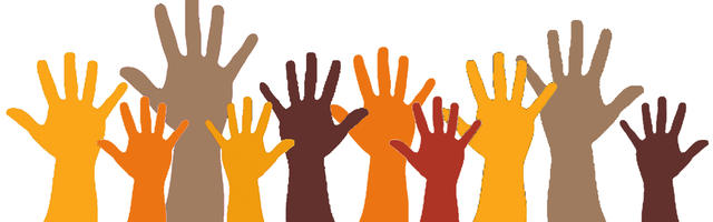 People volunteering by raising their hands